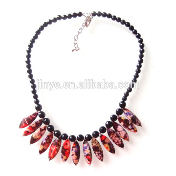 Fashion Boho Black Agate Stone Shell Beaded Necklace For Woman